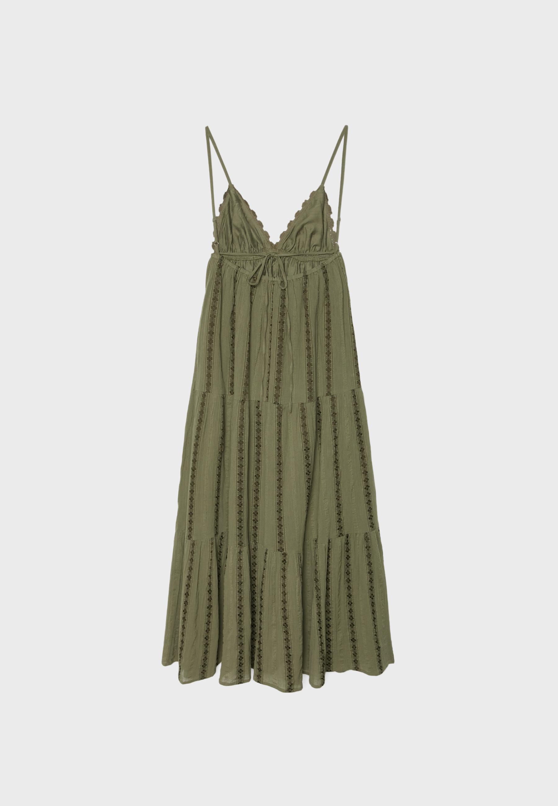 Long flowing dress with open back — Khaki