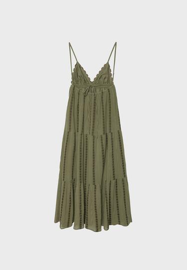 Flowing maxi dress with open back — Khaki 8