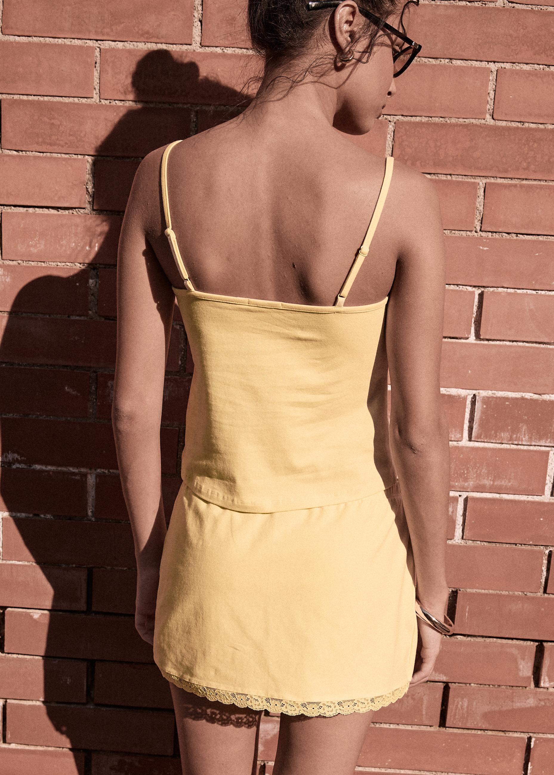 Lace trim strappy top — Pastel yellow