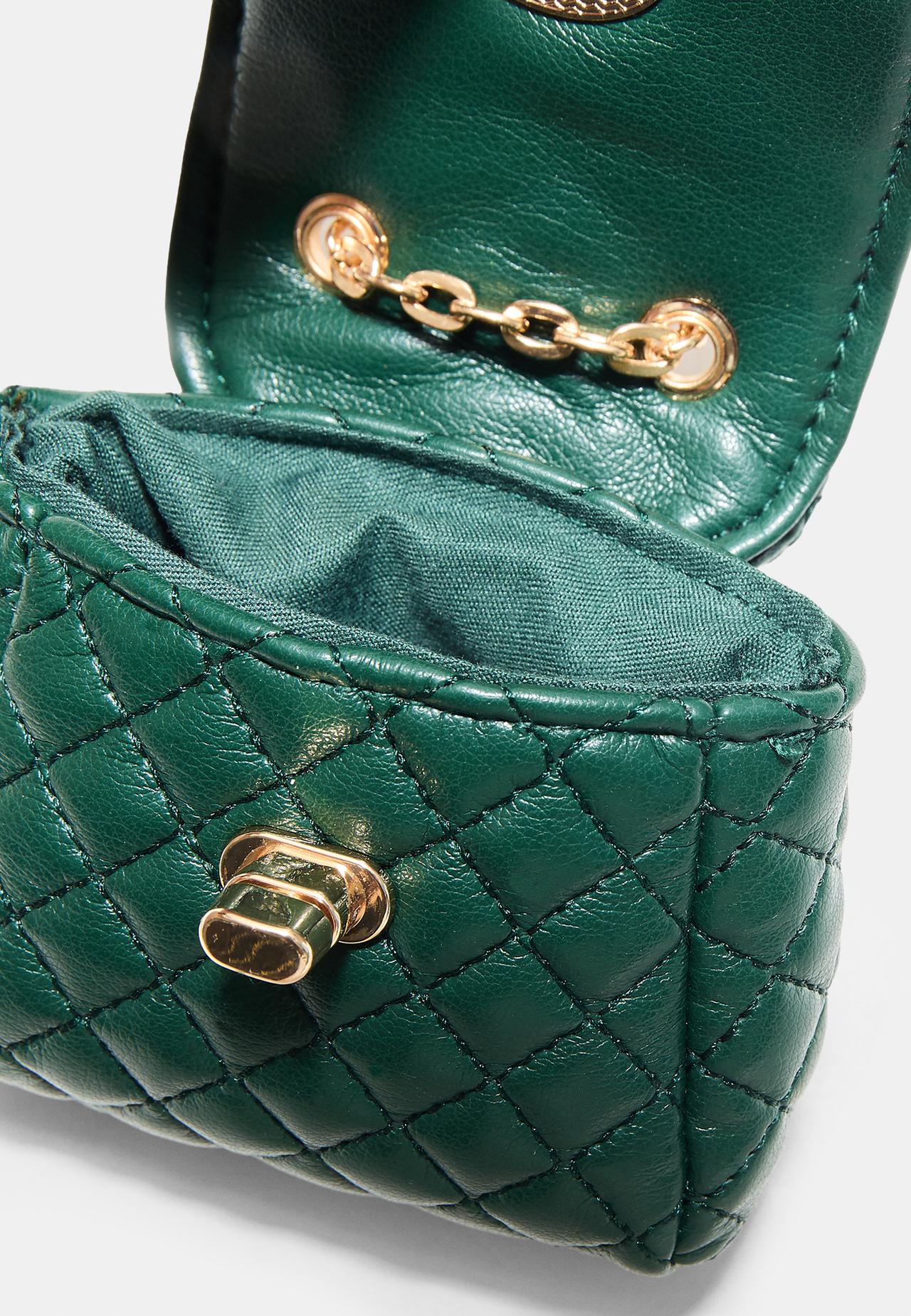 Quilted mini bag charm — Bottle green