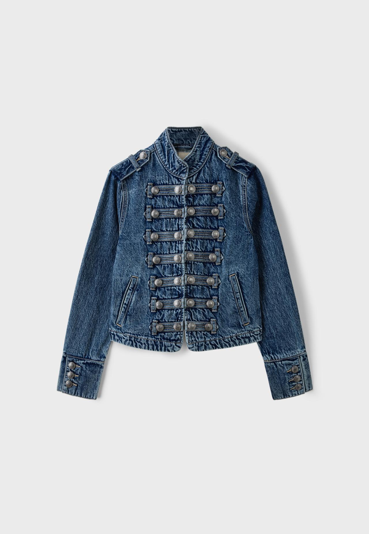 100% cotton denim jacket with buttons — OVERDYED BLUE DENIM