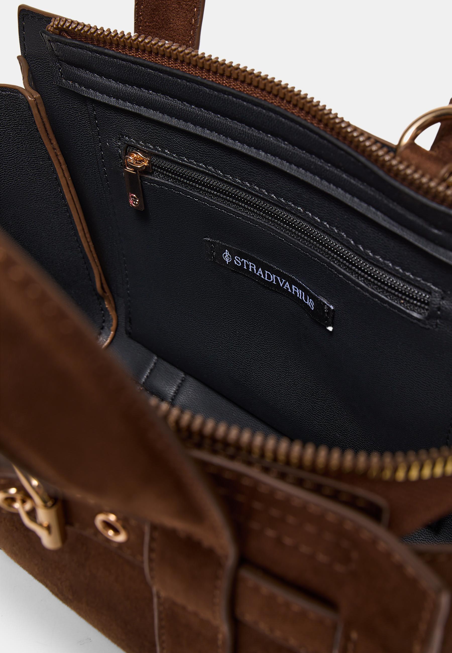 Mini tote bag with buckle — Brown