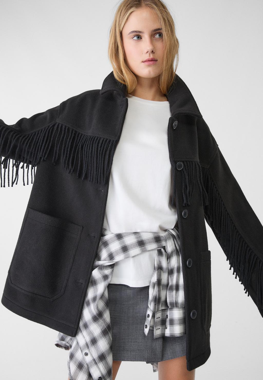 Long soft overshirt with fringing