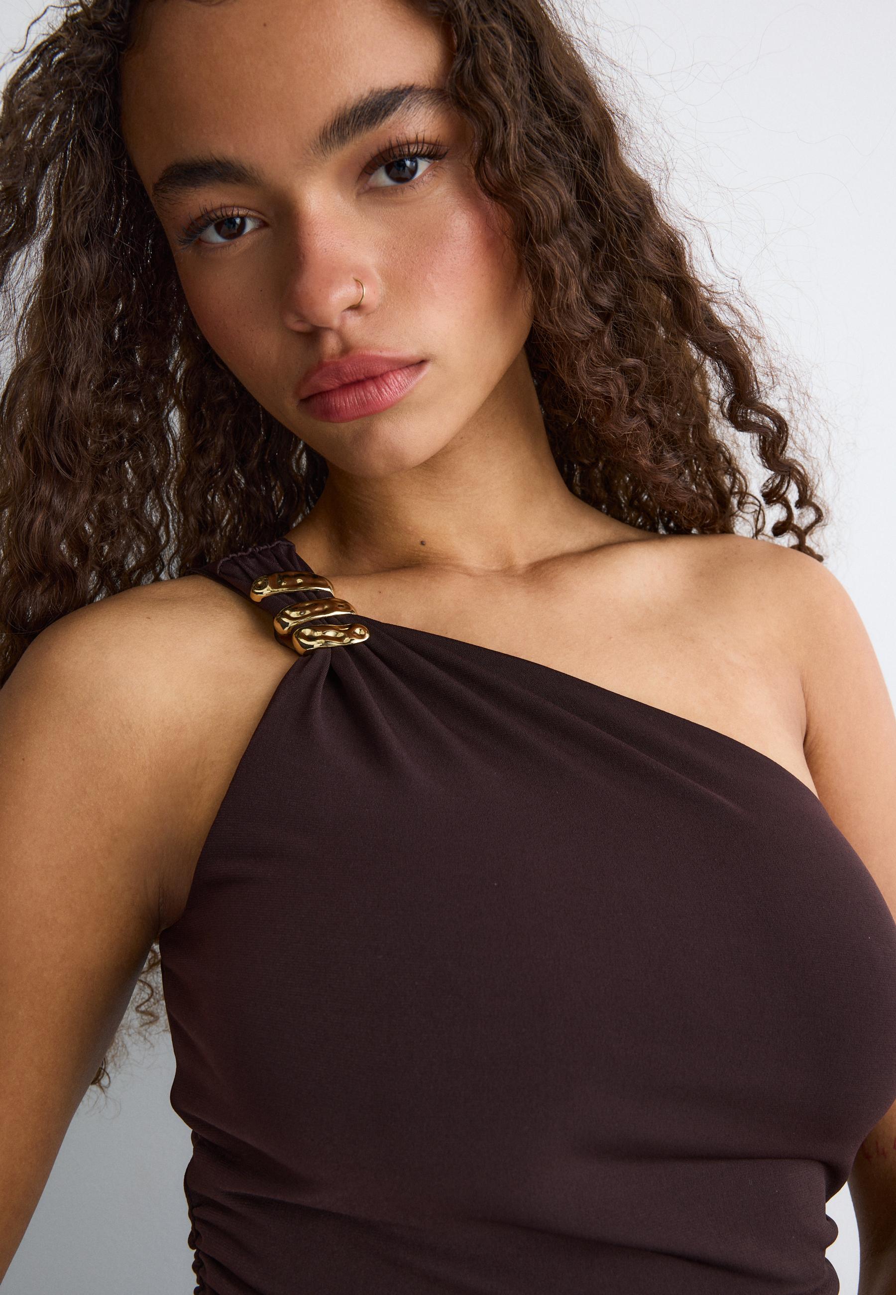 Metallic detail dress — Brown