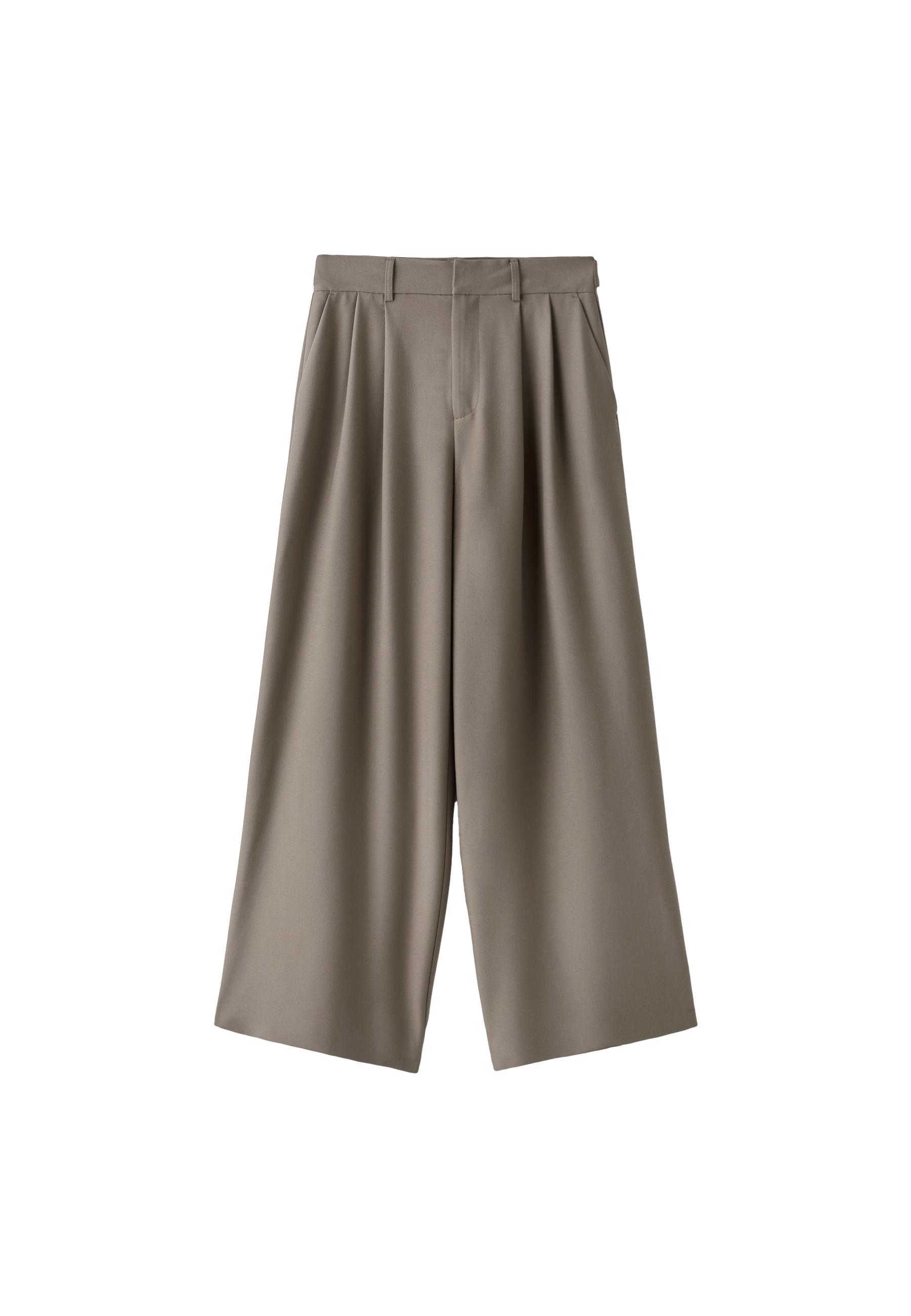 Wide-leg smart trousers with adjustable buttons — Brown