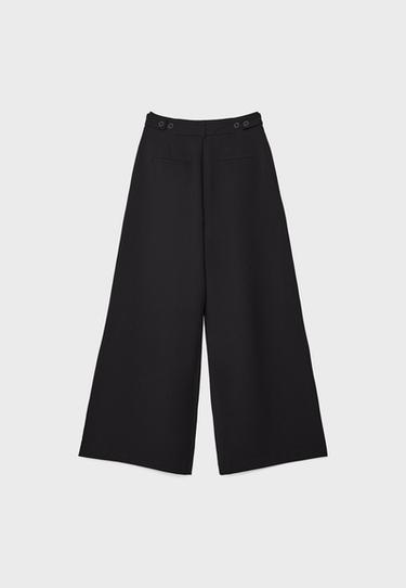 Wide-leg smart trousers with adjustable buttons — Black 8