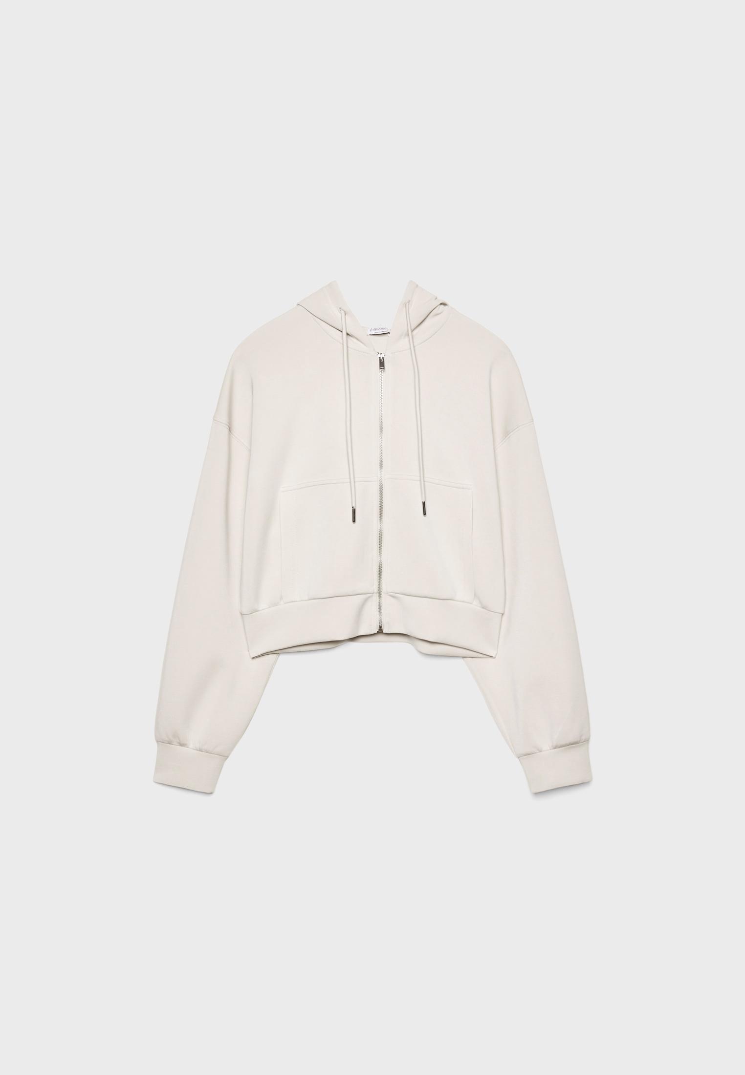 Soft-feel zip-up sweatshirt — Stone