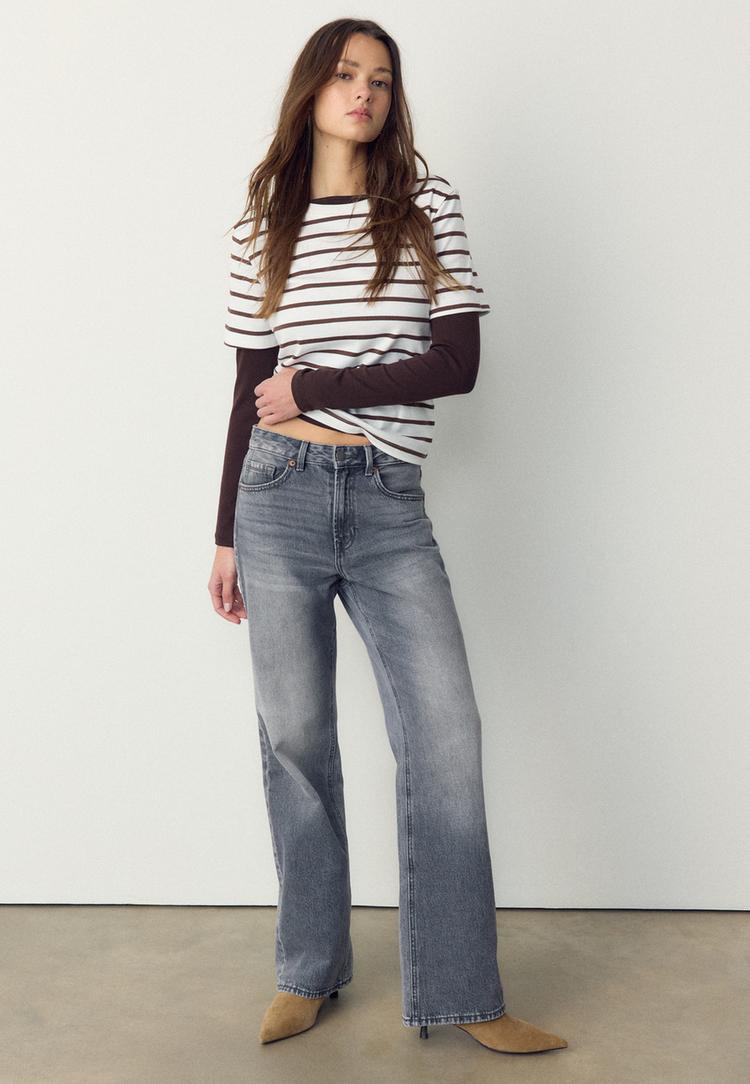 Stradivarius Μπλούζα Basic Regular Fit Heavy Weight Καφέ L