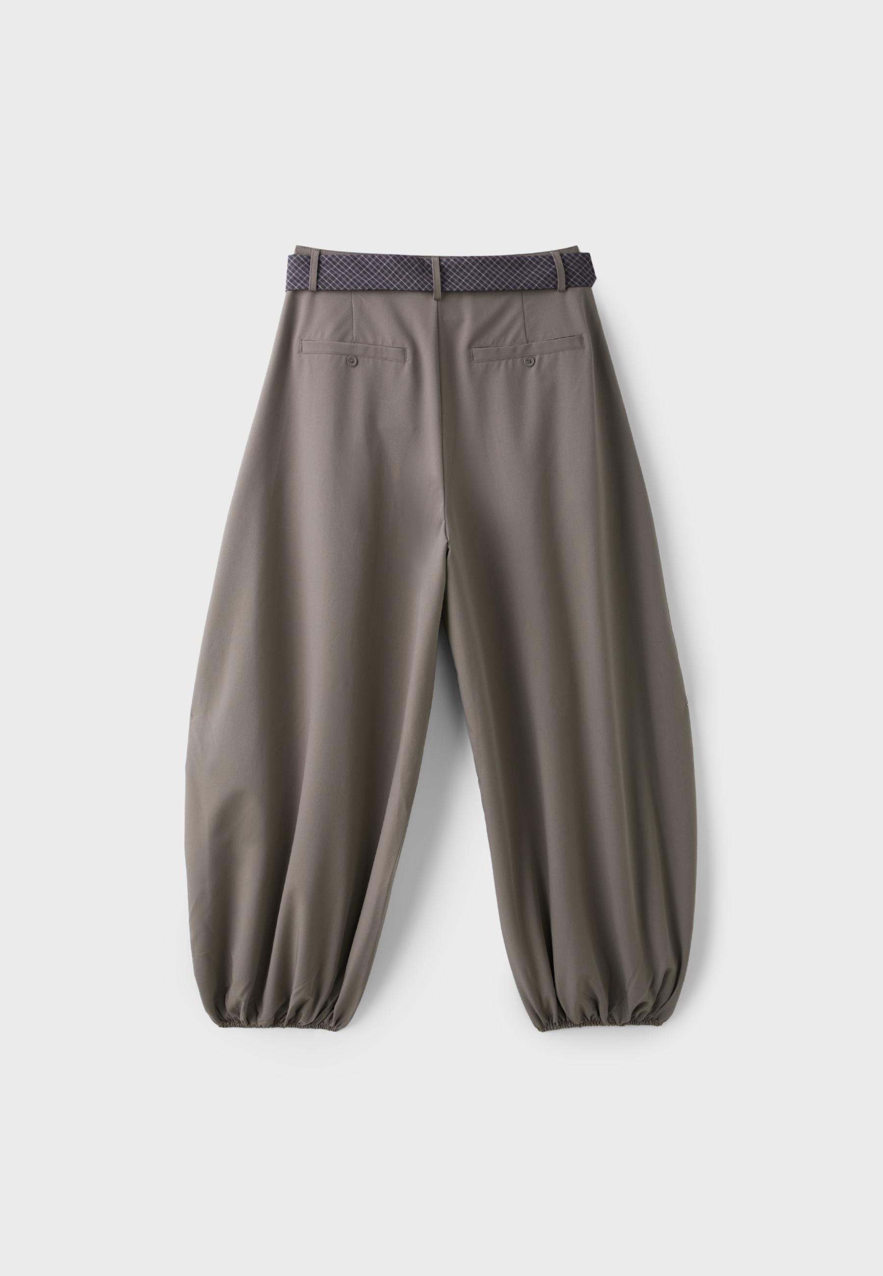 Voluminous sarouel trousers with tie belt — Brown