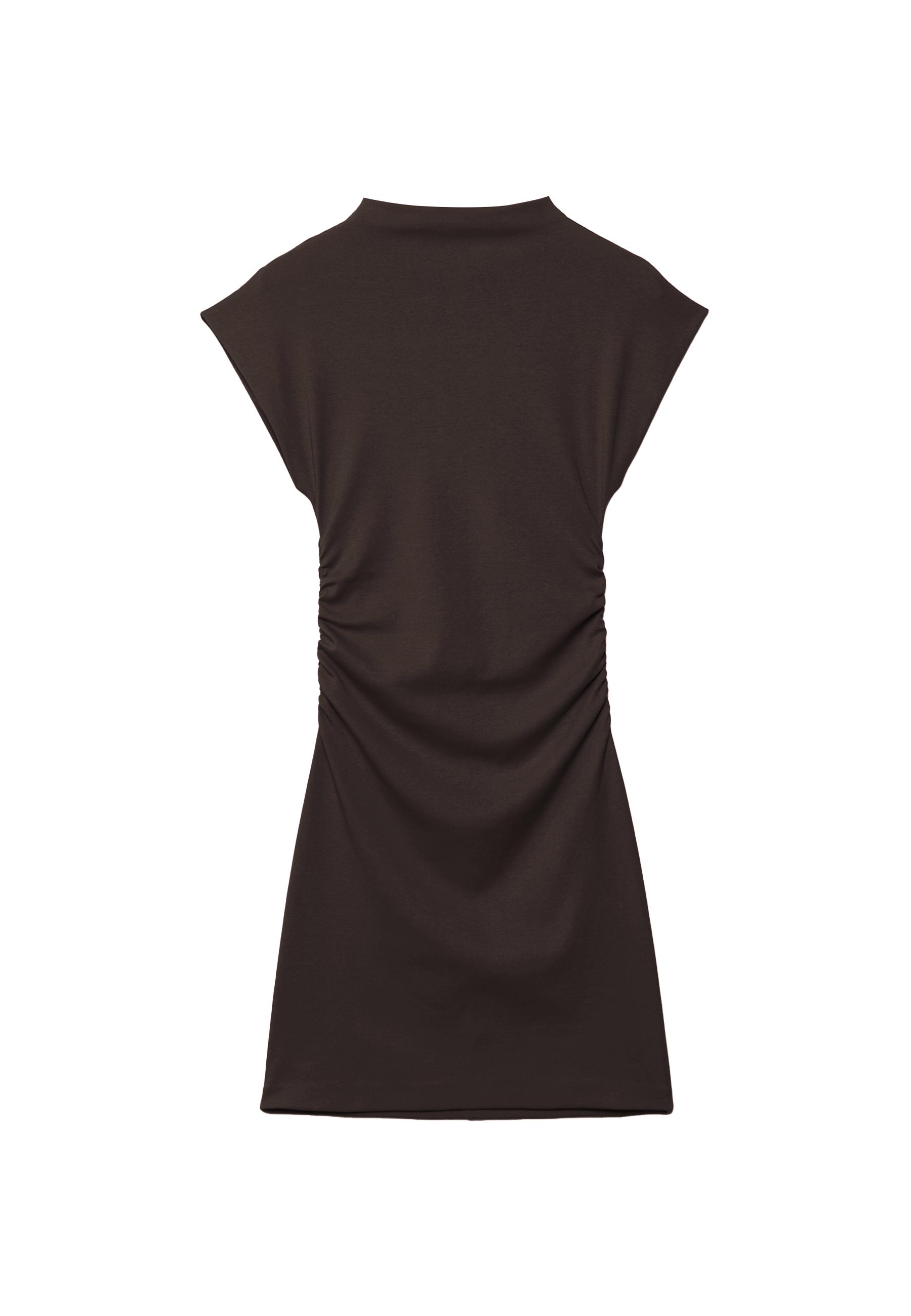 Fitted Short Dress with Ruched Detail — Brown