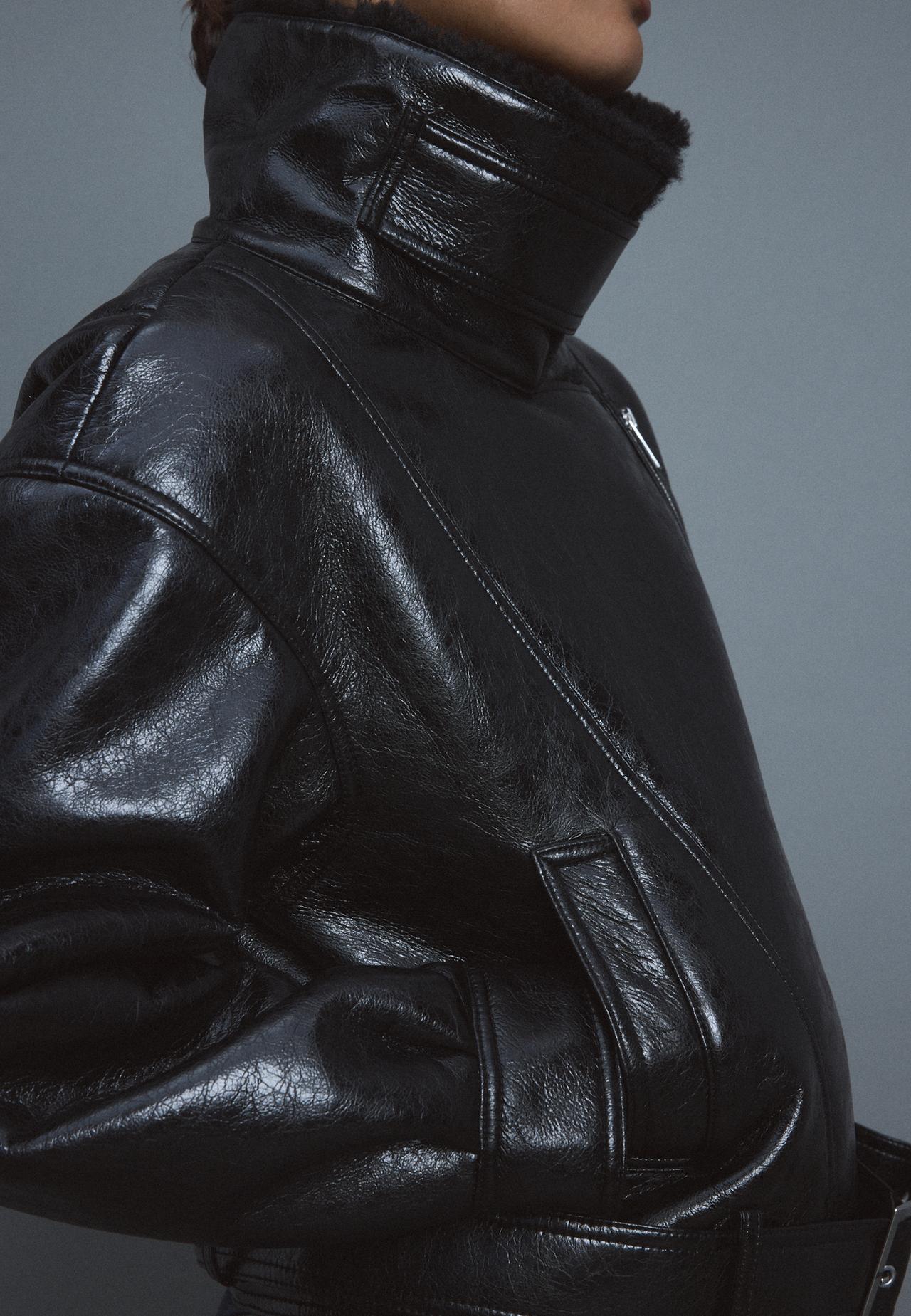High neck double-faced biker jacket — Black
