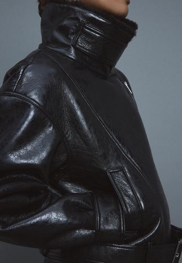 High neck double-faced biker jacket — Black 4