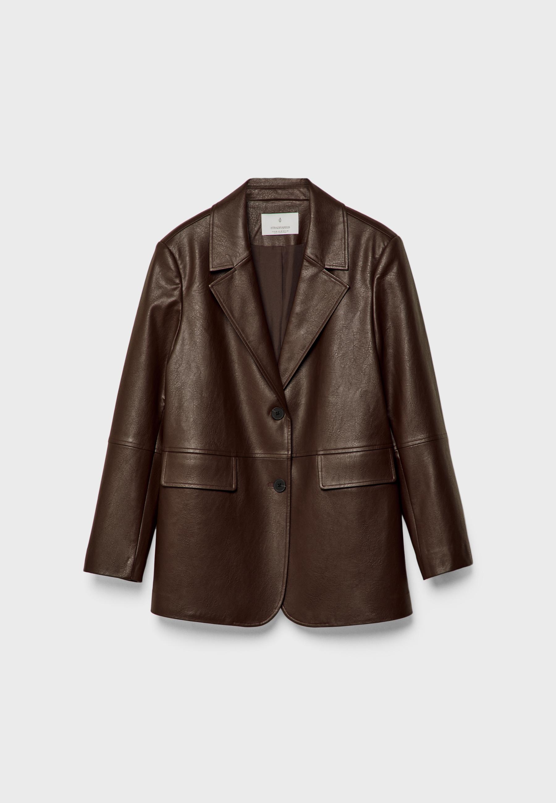 Faux leather blazer — Brown