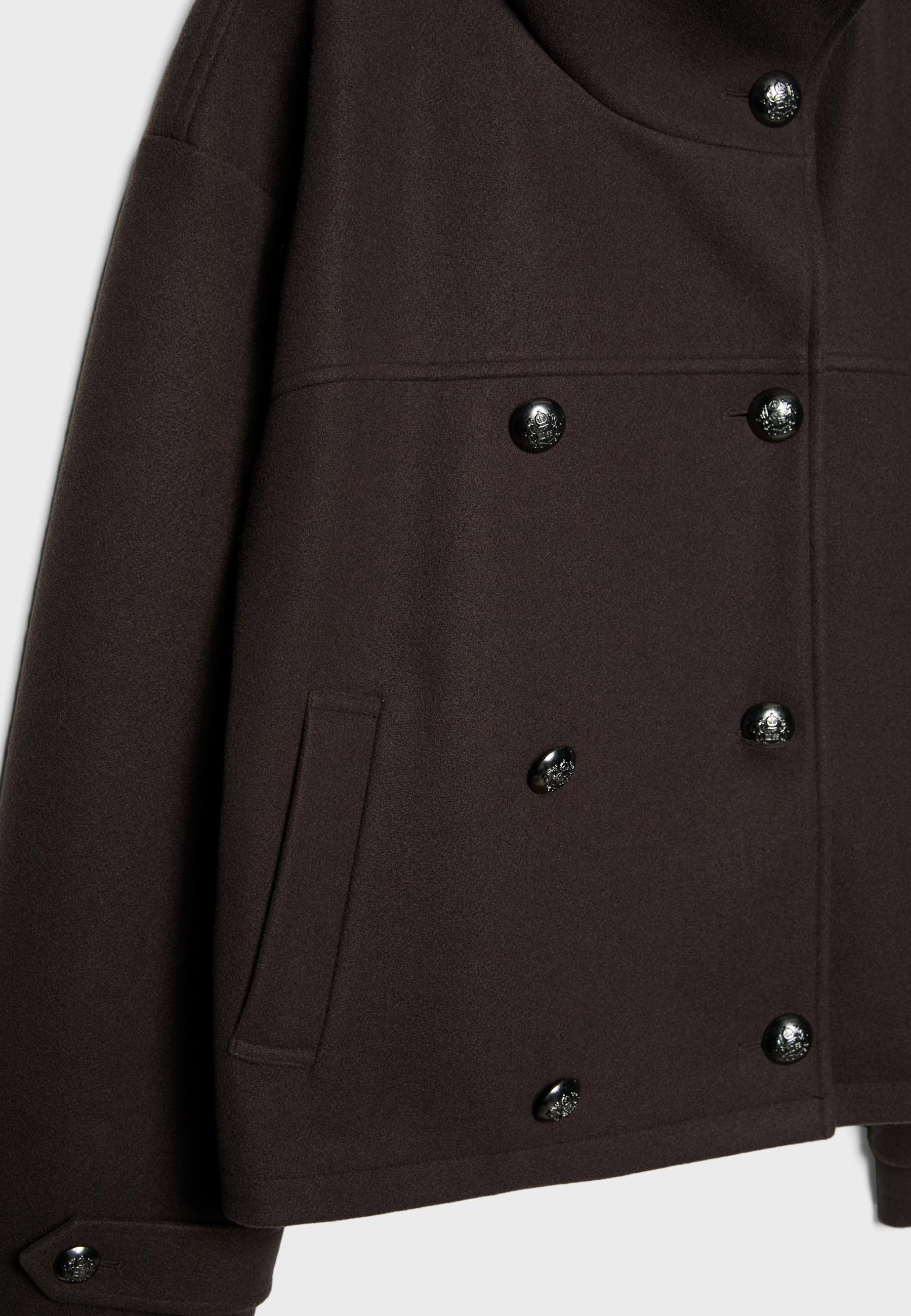Soft-touch crossover high neck jacket — Brown