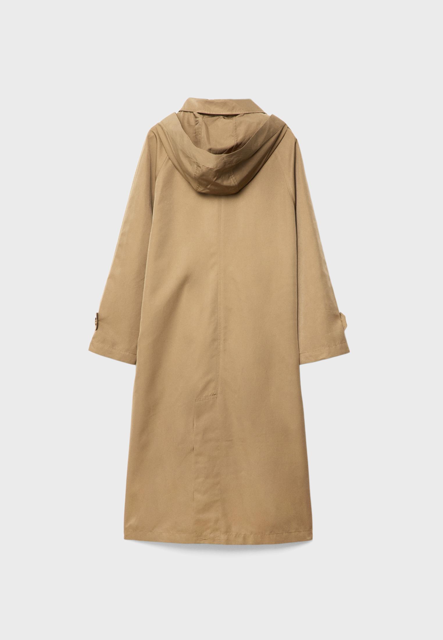 Long loose trench coat with a hood