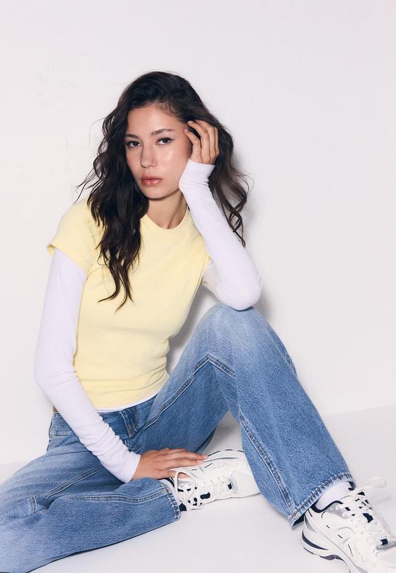 dusuk bel cift dugmeli straight fit jean