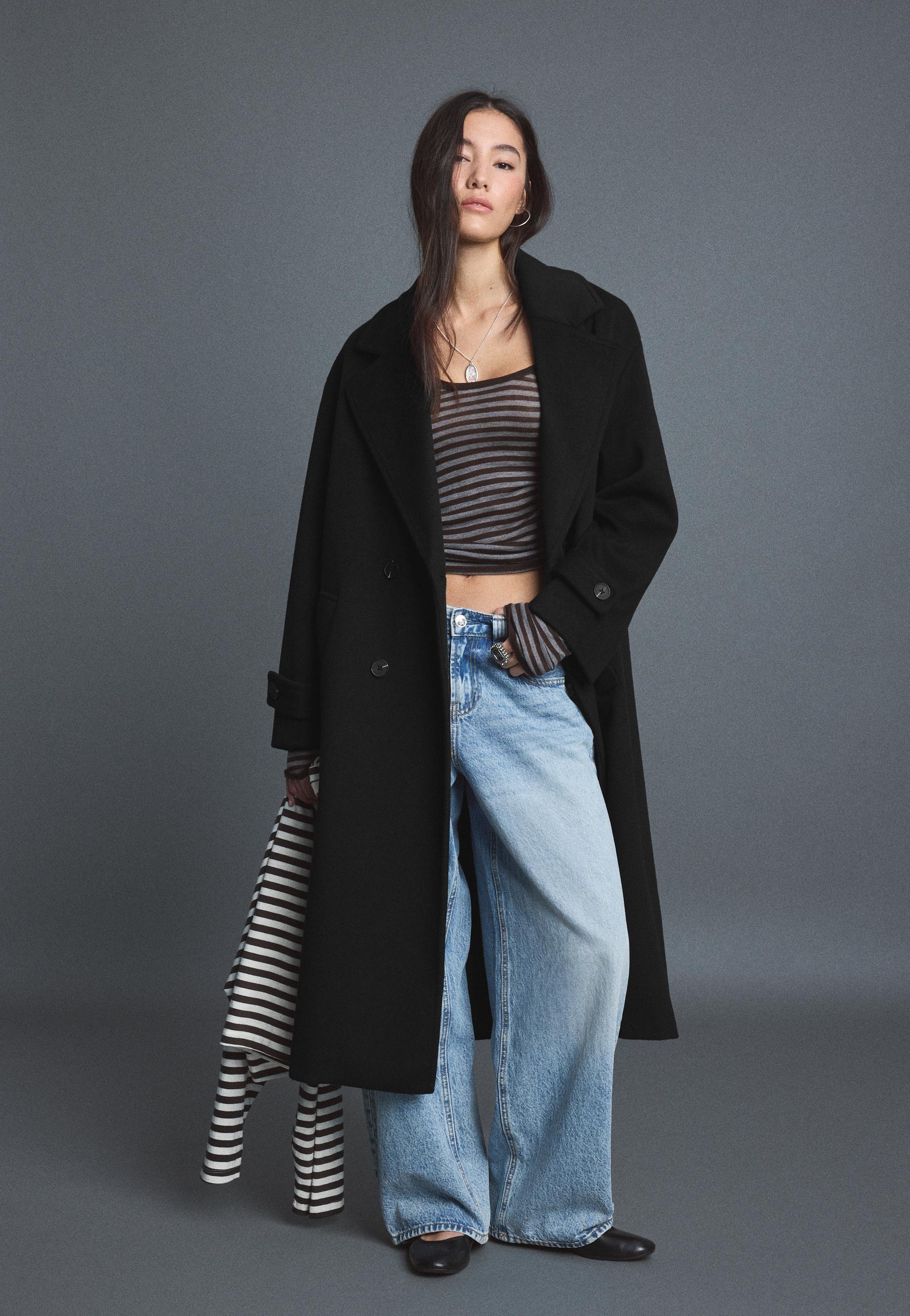 Stradivarius Yumuşak dokulu uzun oversize kaban görsel 8