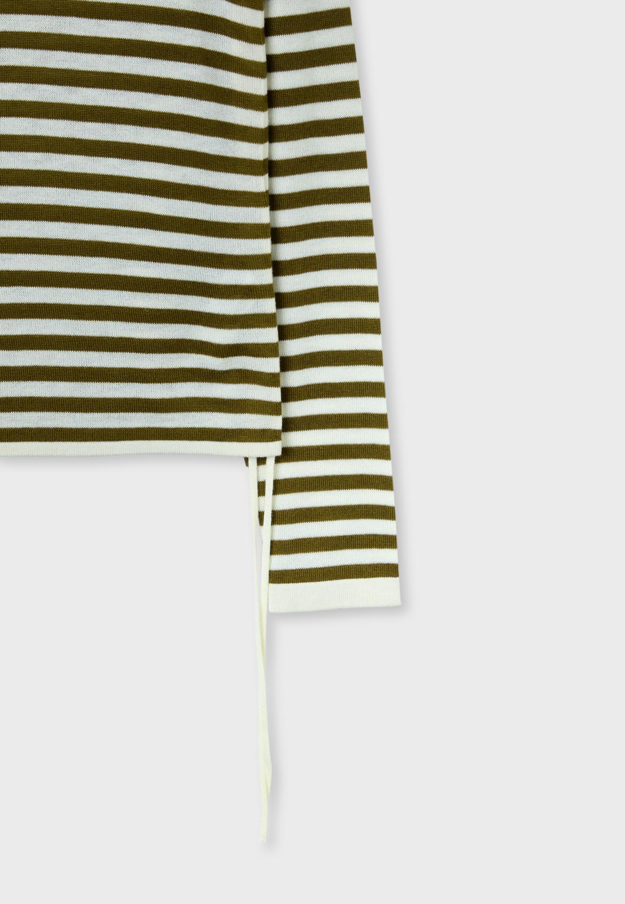 Striped side gathered jumper — Khaki