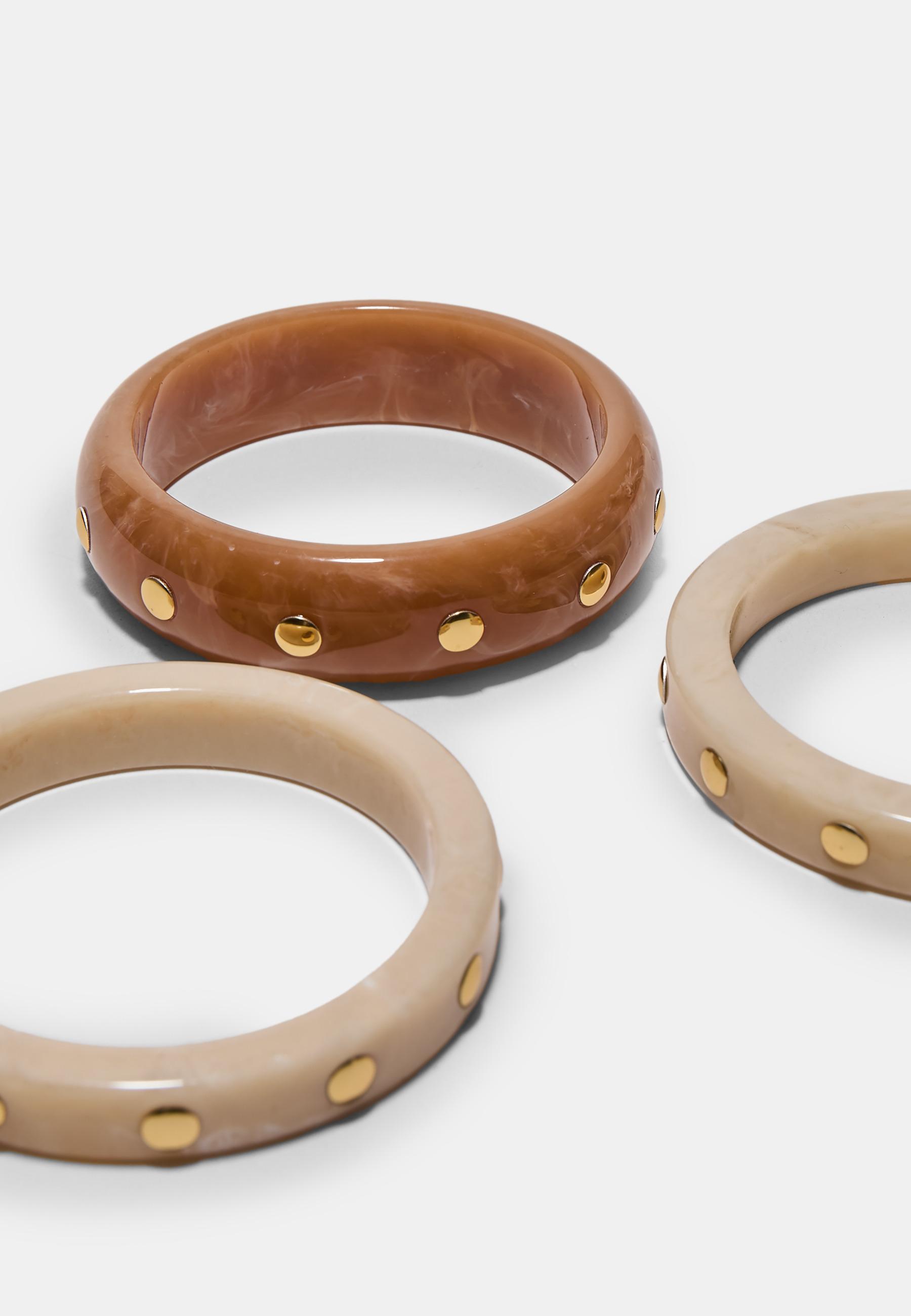 Set of 3 rigid studded bracelets — Brown