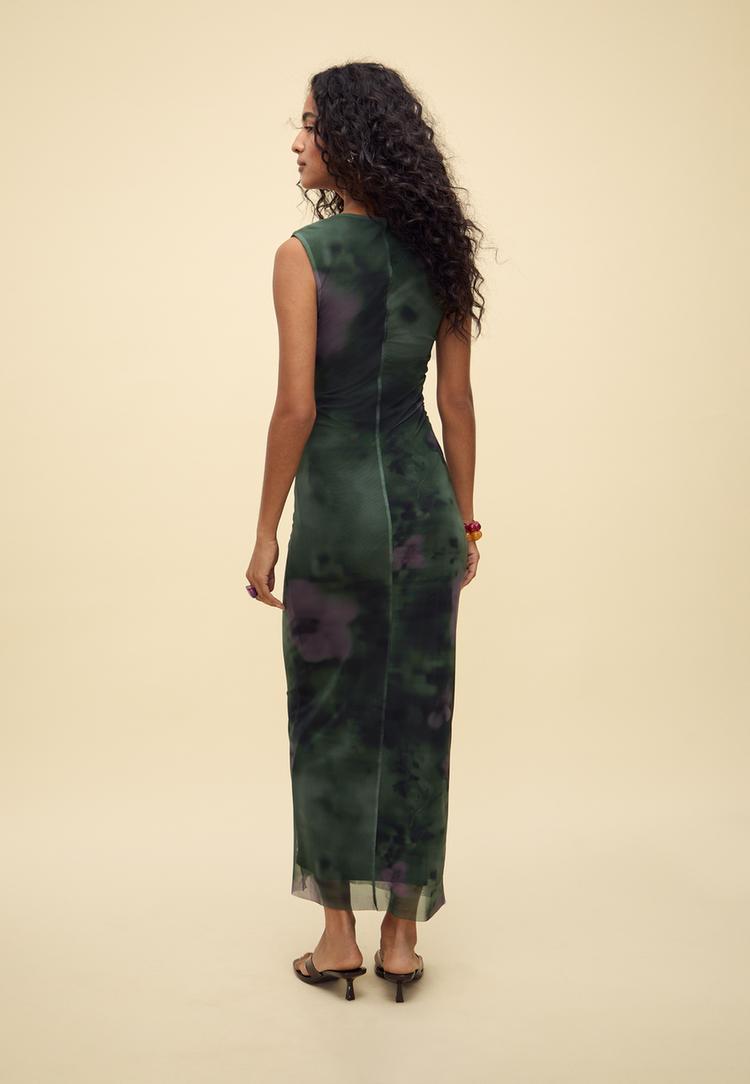 vestido largo tul estampado