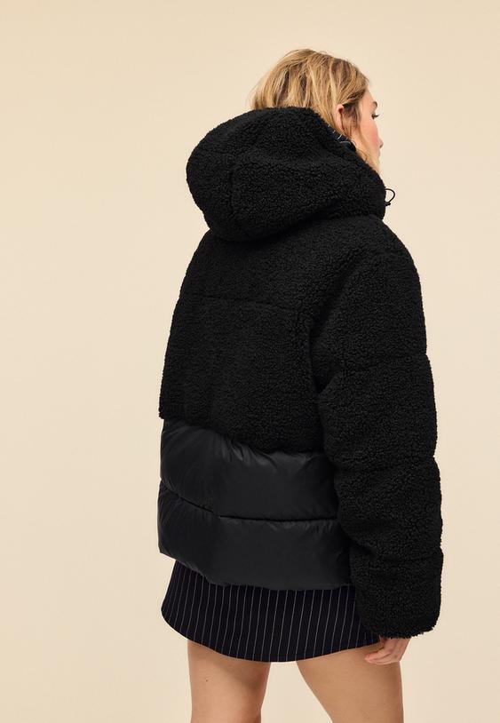 combined padded coat with faux sheepskin effect