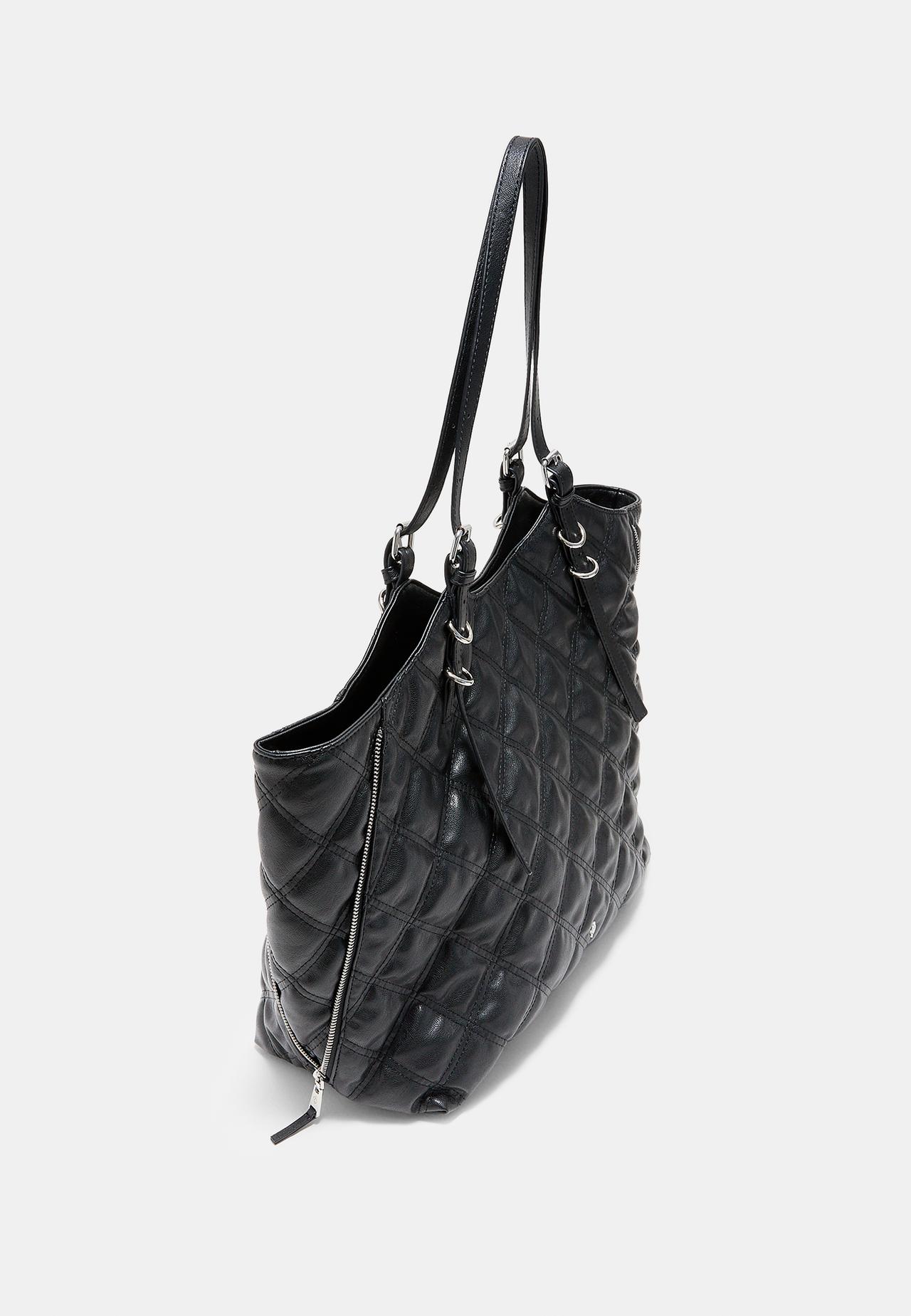 Padded leather effect shopper bag — Black