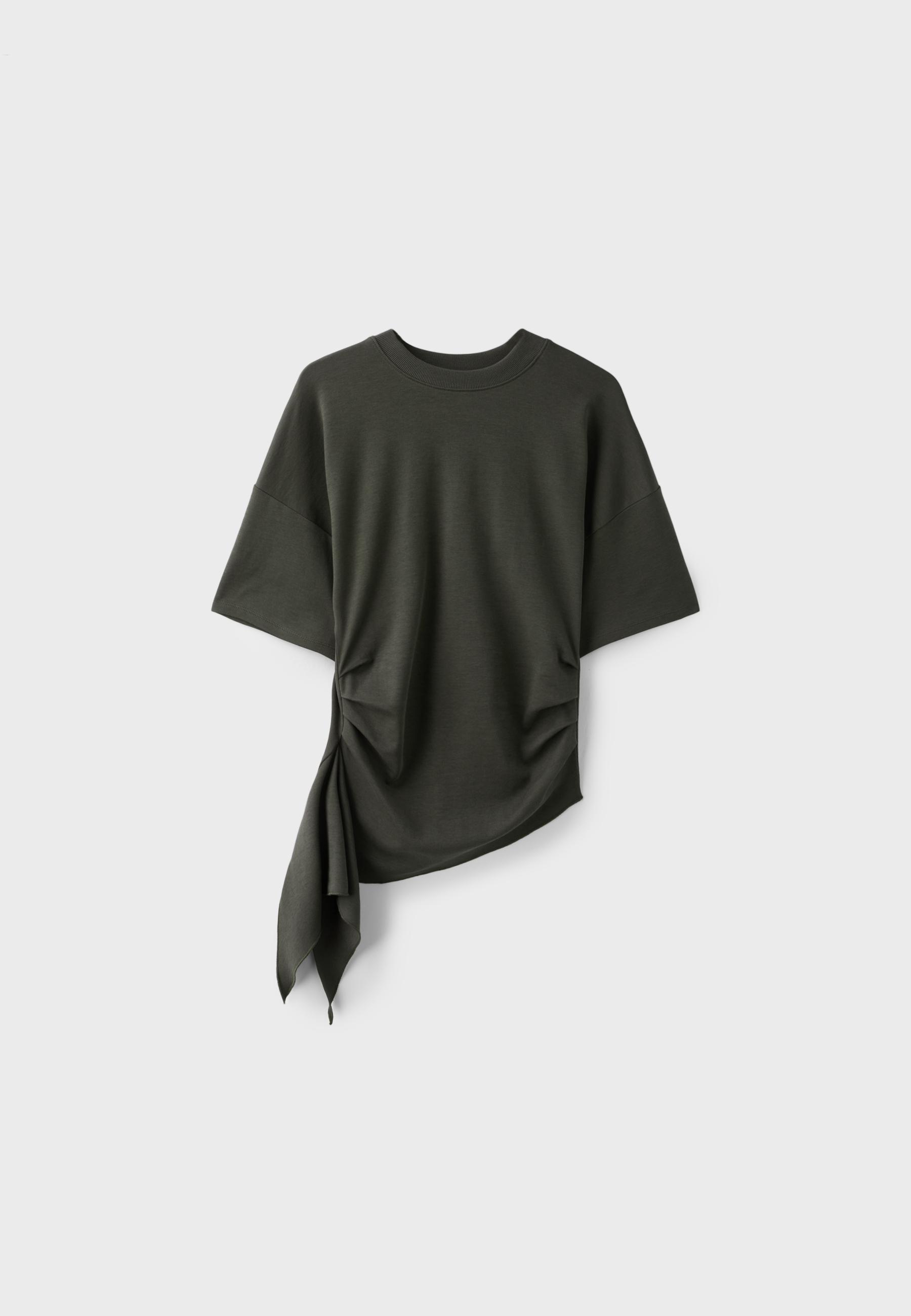 Asymmetric short sleeve T-shirt — Khaki