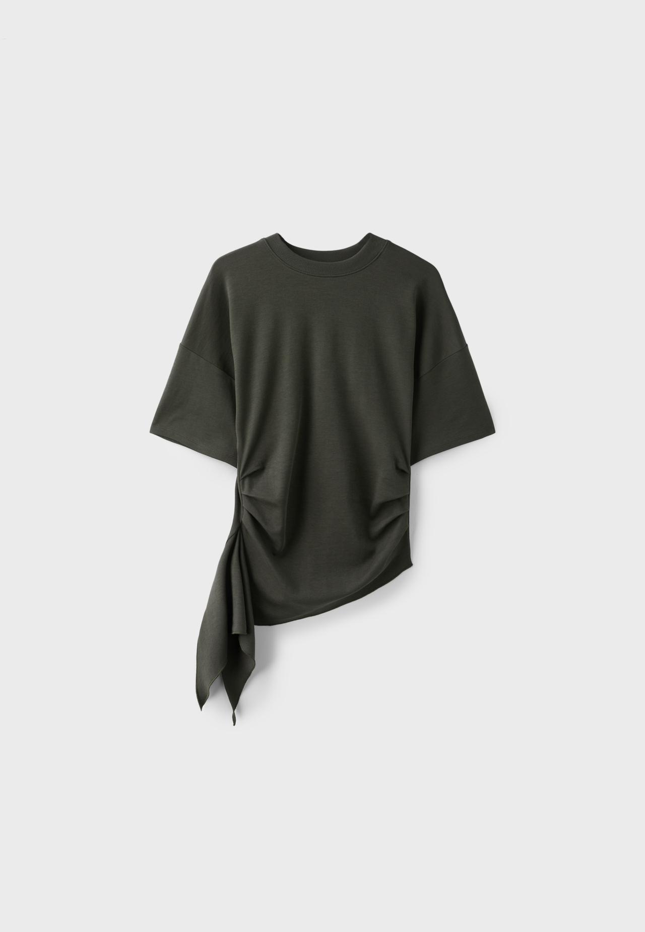 Asymmetric short sleeve T-shirt — Khaki