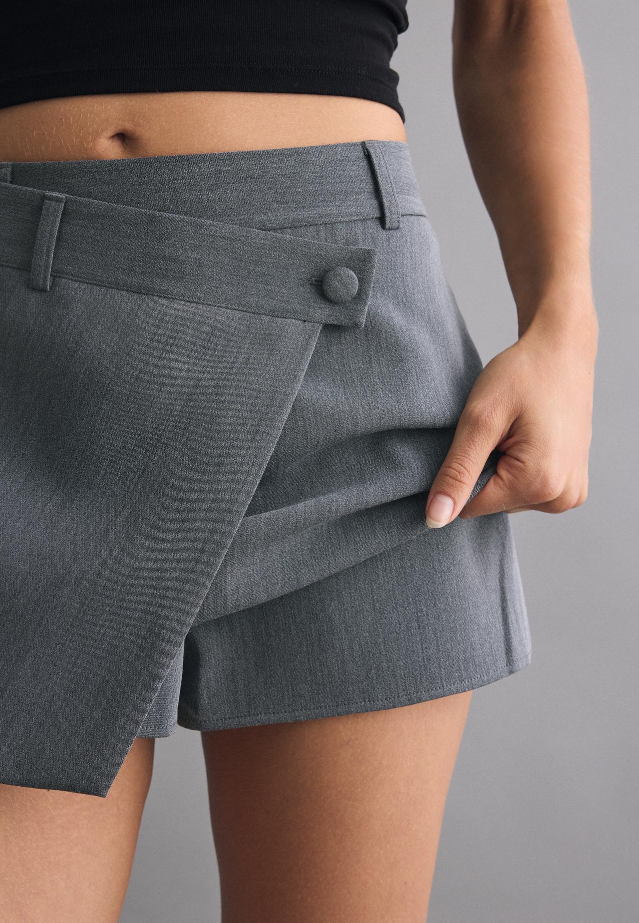 Crossover mini skort — Grey melange