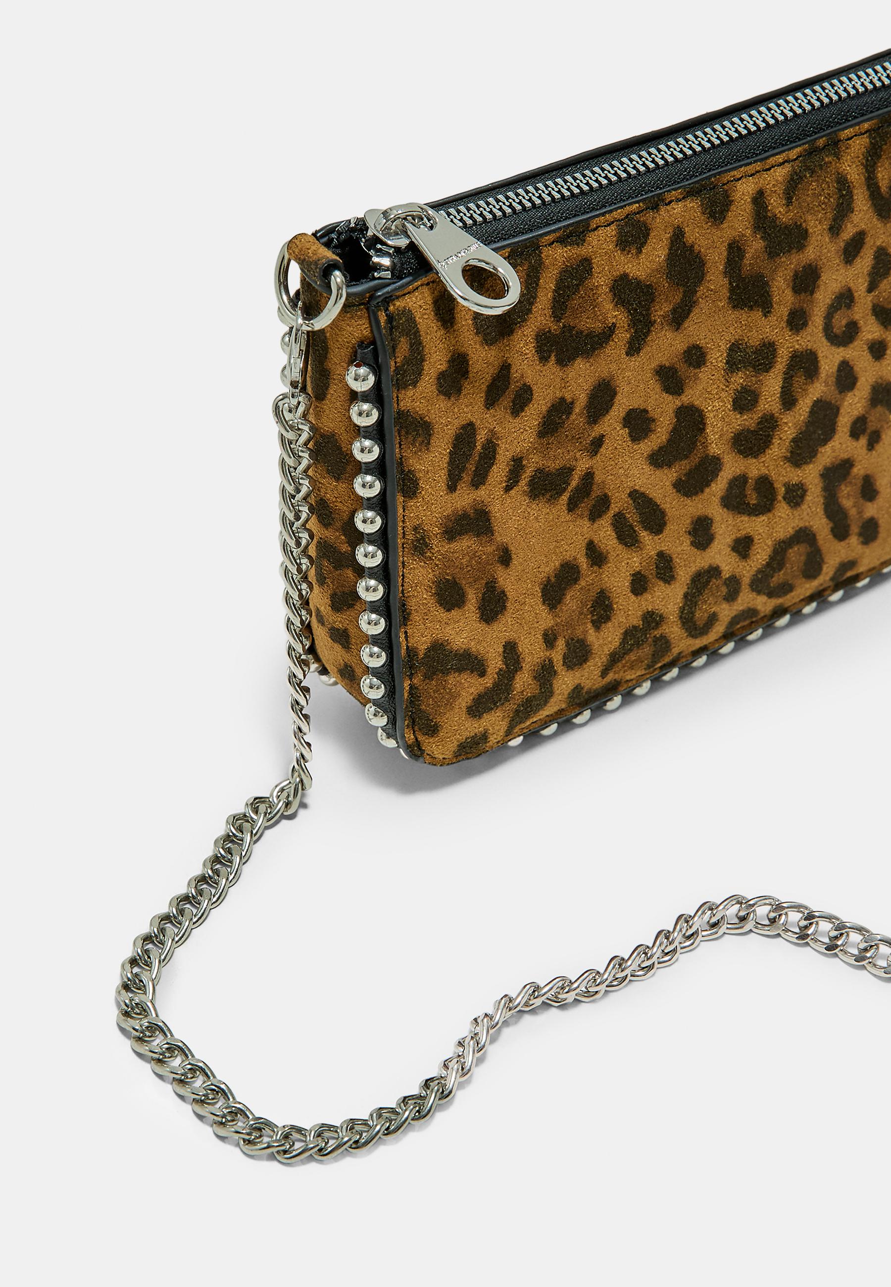 Printed mini bag with studs — Brown