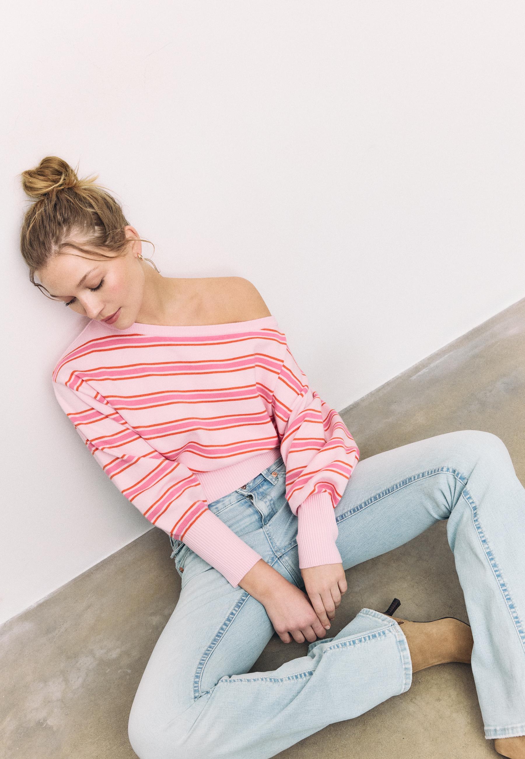 Asymmetric ribbed hem knit jumper — Pastel pink