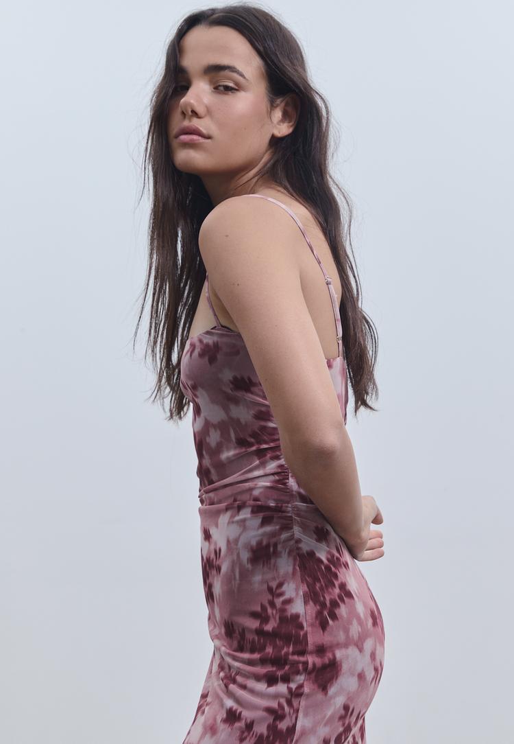 vestido midi tul estampado