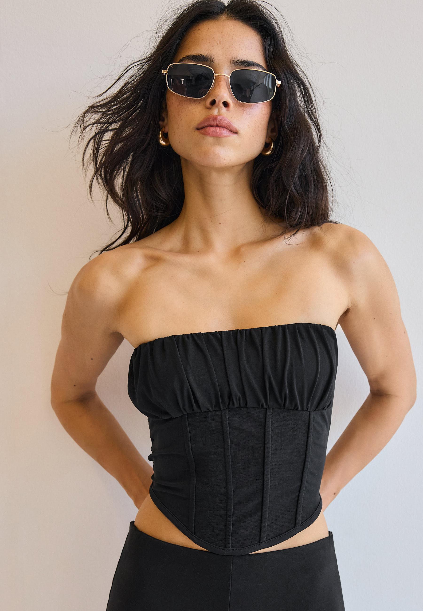 Mesh bodice bandeau top — Black