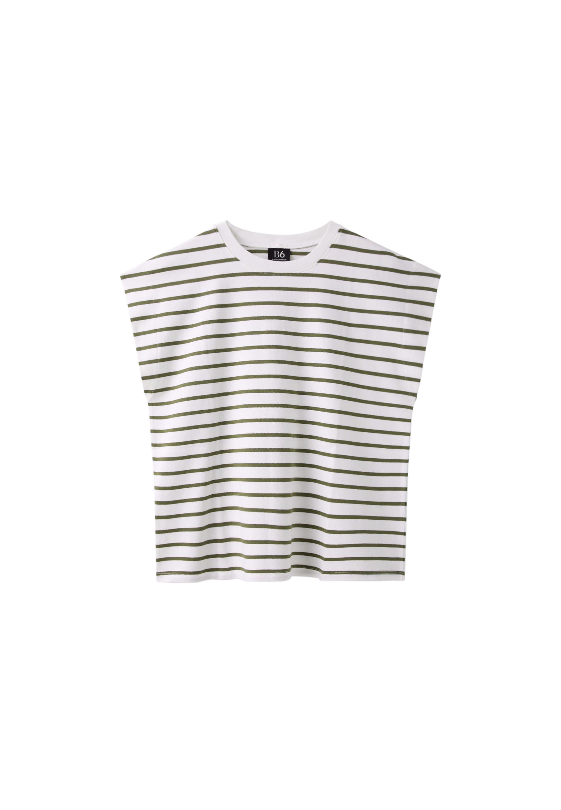 B06 Striped drop sleeve T-shirt — Khaki