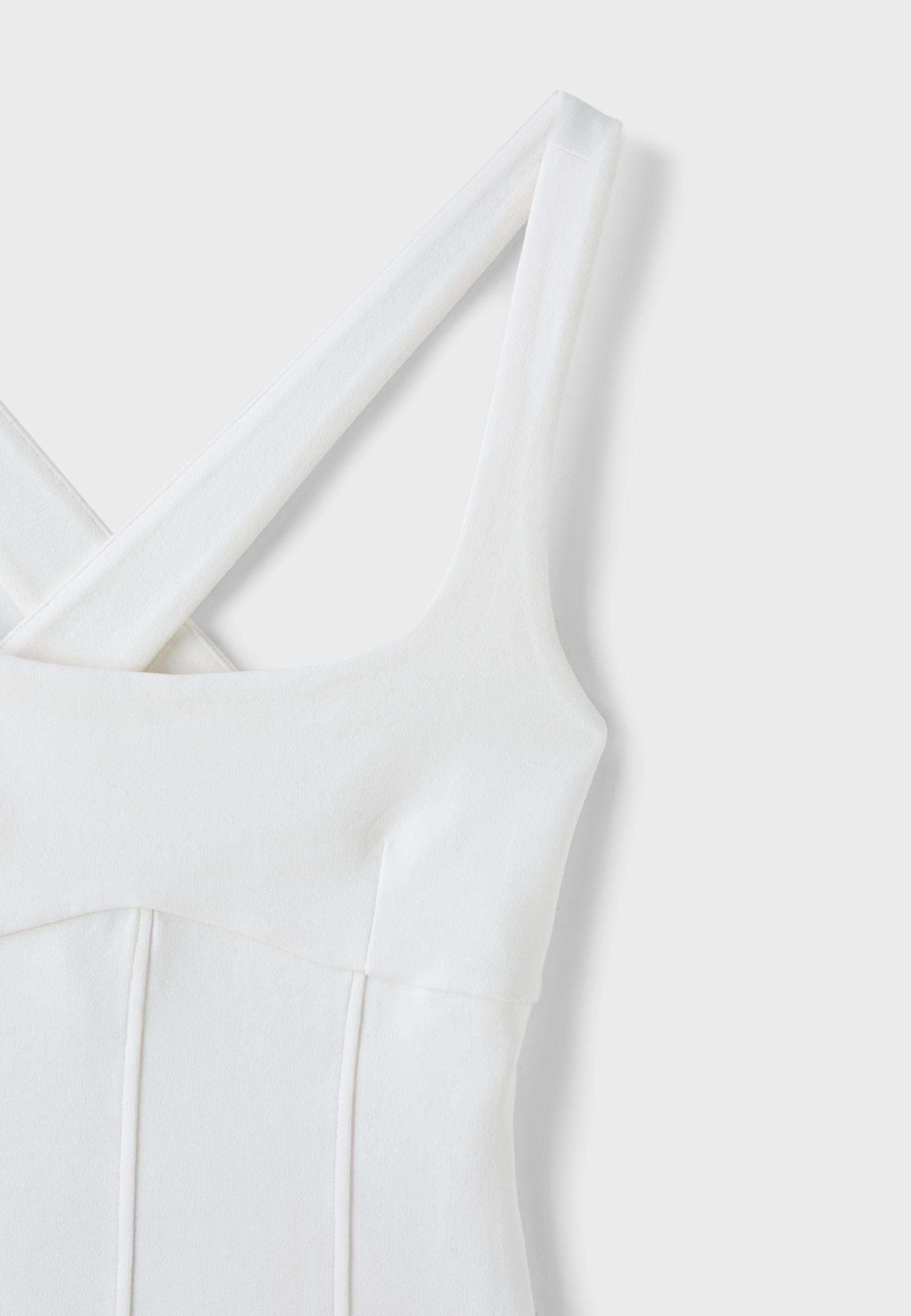 Fitted top with visible seams and wide straps — Ecru