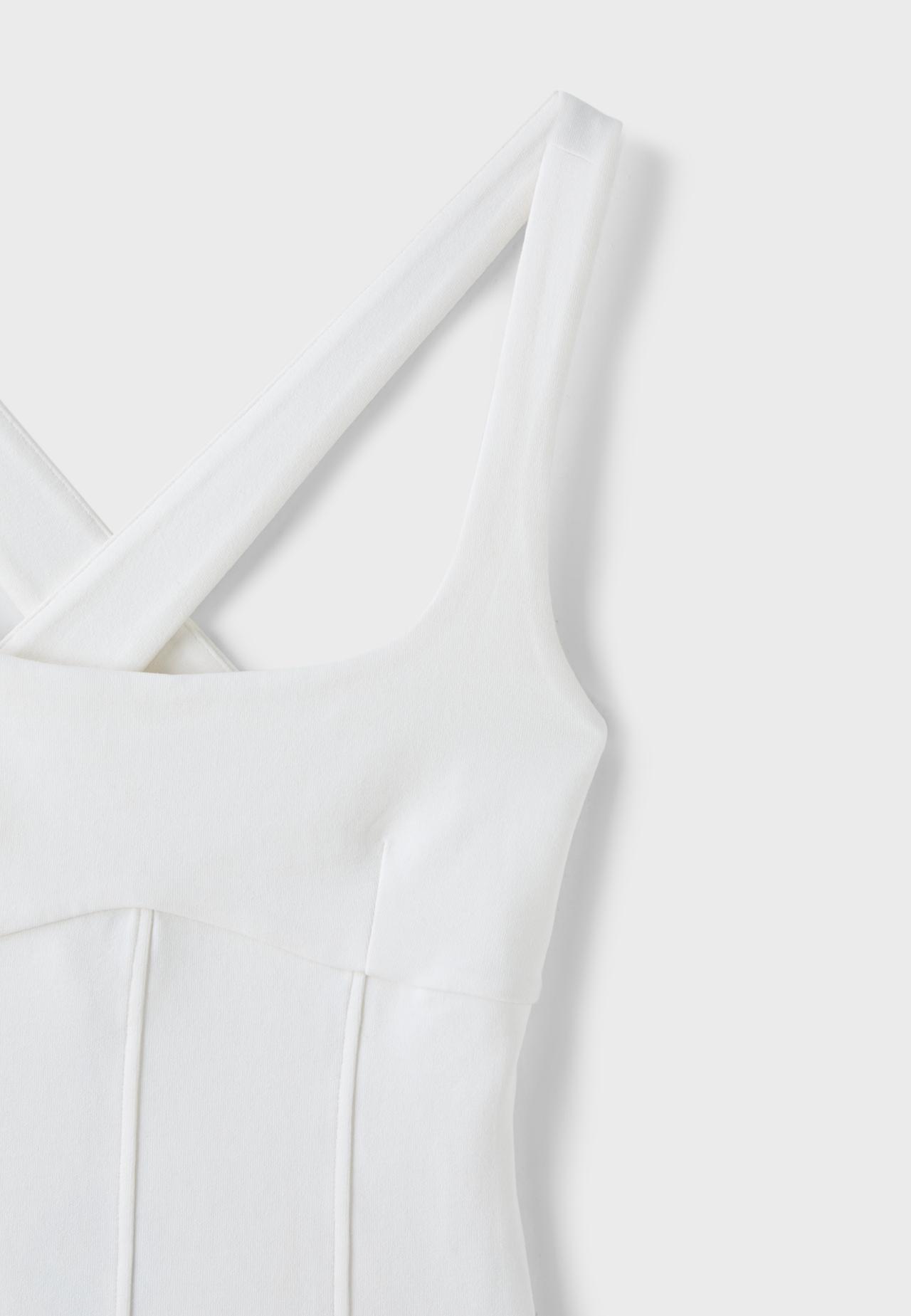 Fitted wide strap top with seams — Ecru