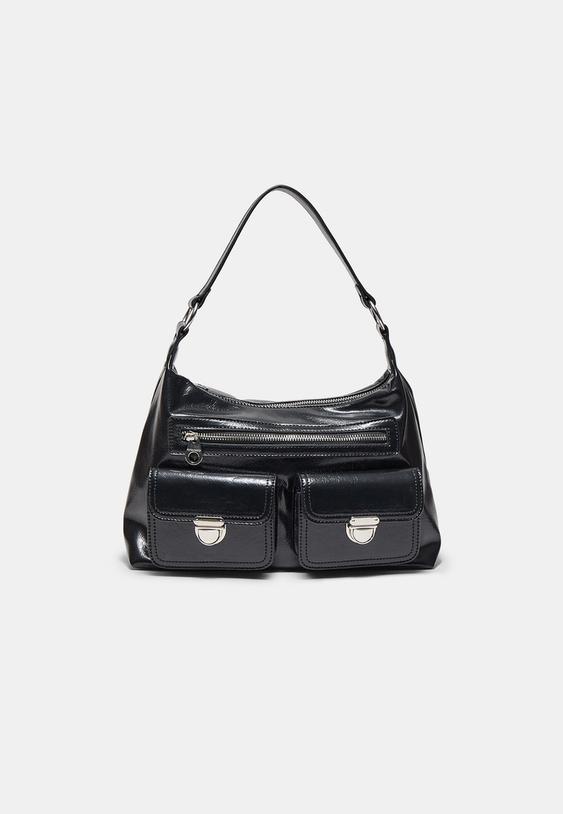 Stradivarius Shoulder Bag With Pockets Black Os