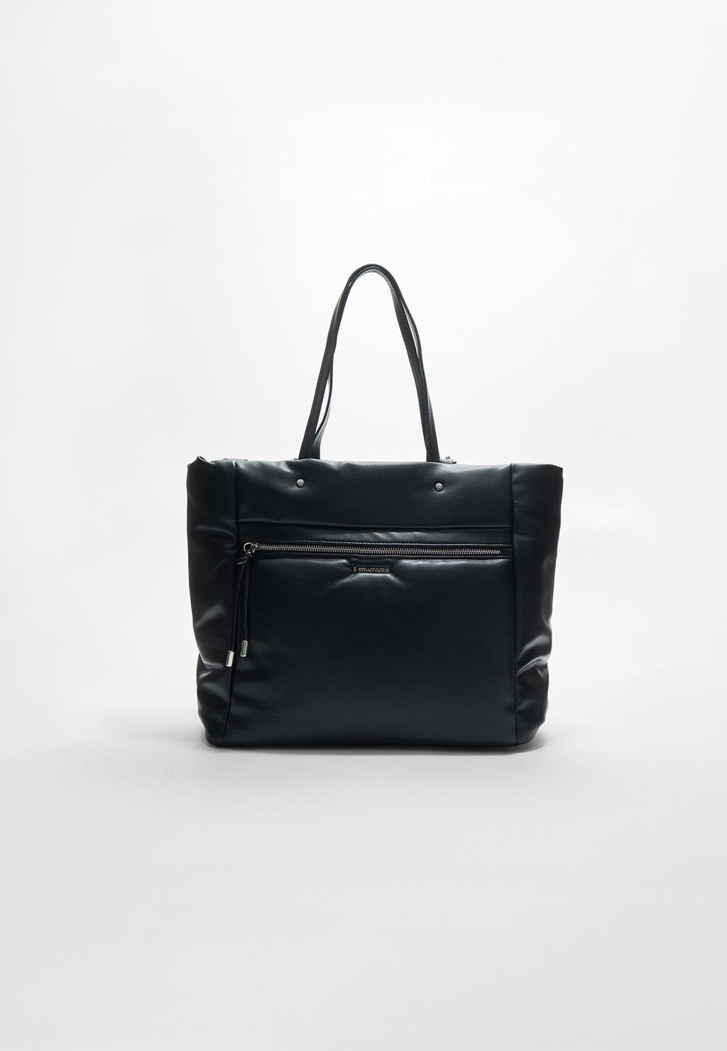 Leather effect shopper bag with zip