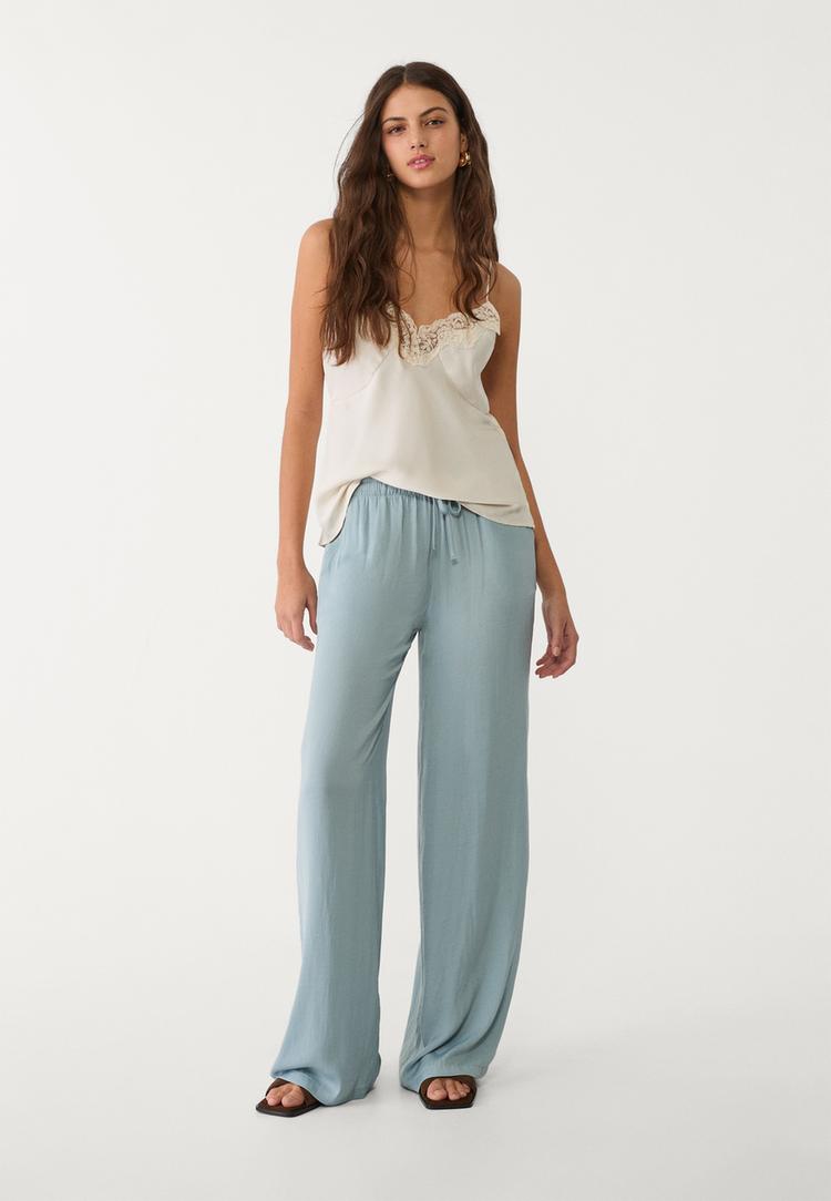 pantalon largo fluido satinado