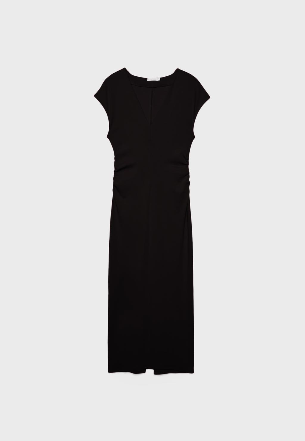 Gathered V-neck midi dress