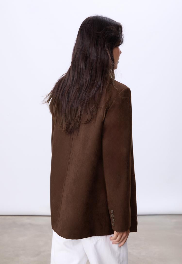 regular fit faux suede blazer