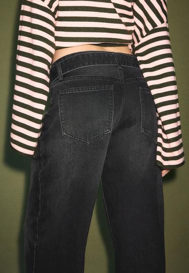 Double-waist wide-leg jeans — BLACK DENIM WASH 6