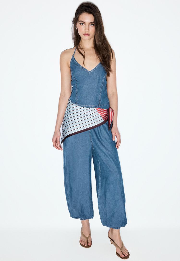 Stradivarius Denim Jumpsuit Halter Pañuelo 0-701 Xs
