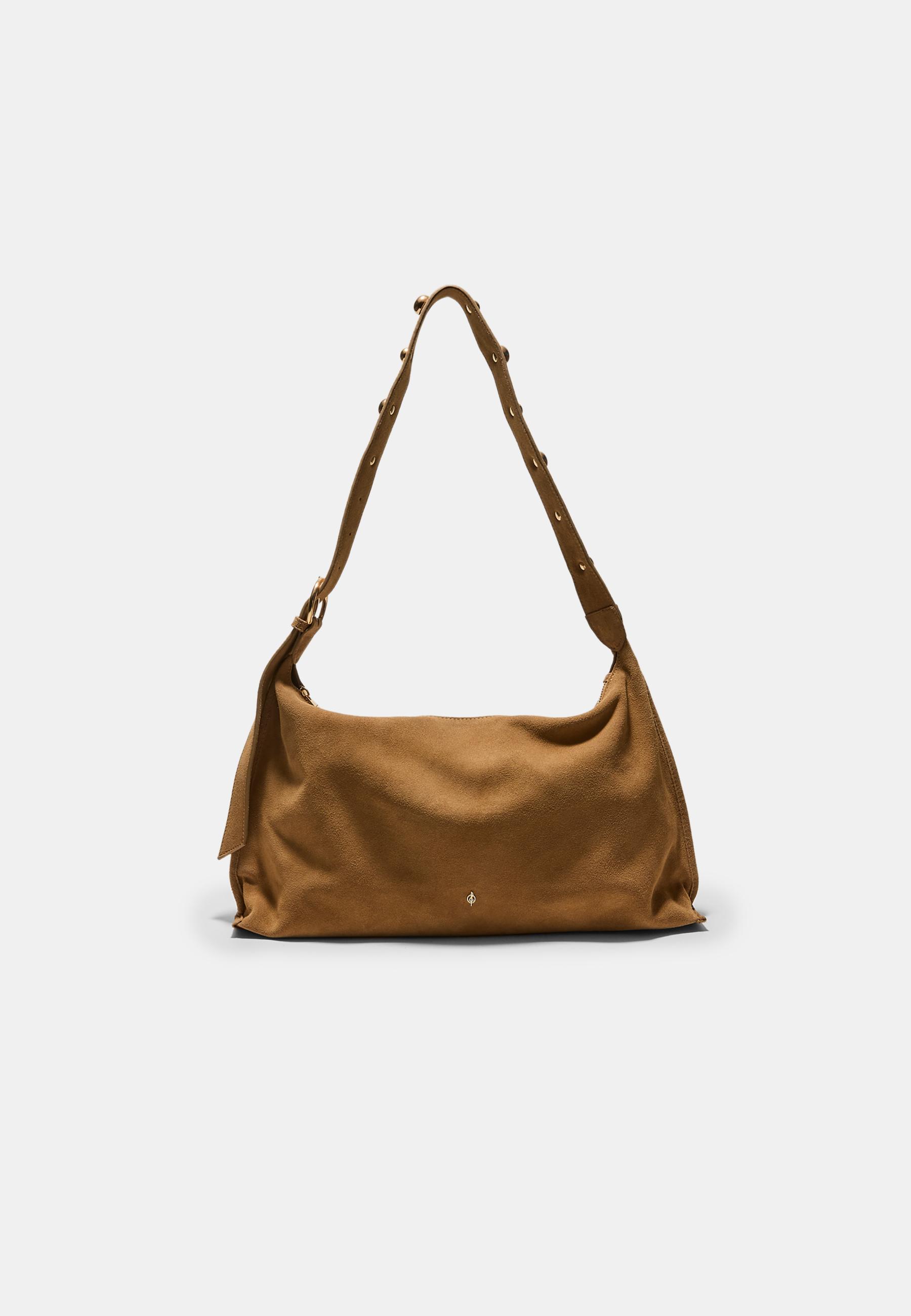 Stradivarius Τσάντα Ώμου Flat Με Τρουκς 100% Δέρμα Μπεζ Os