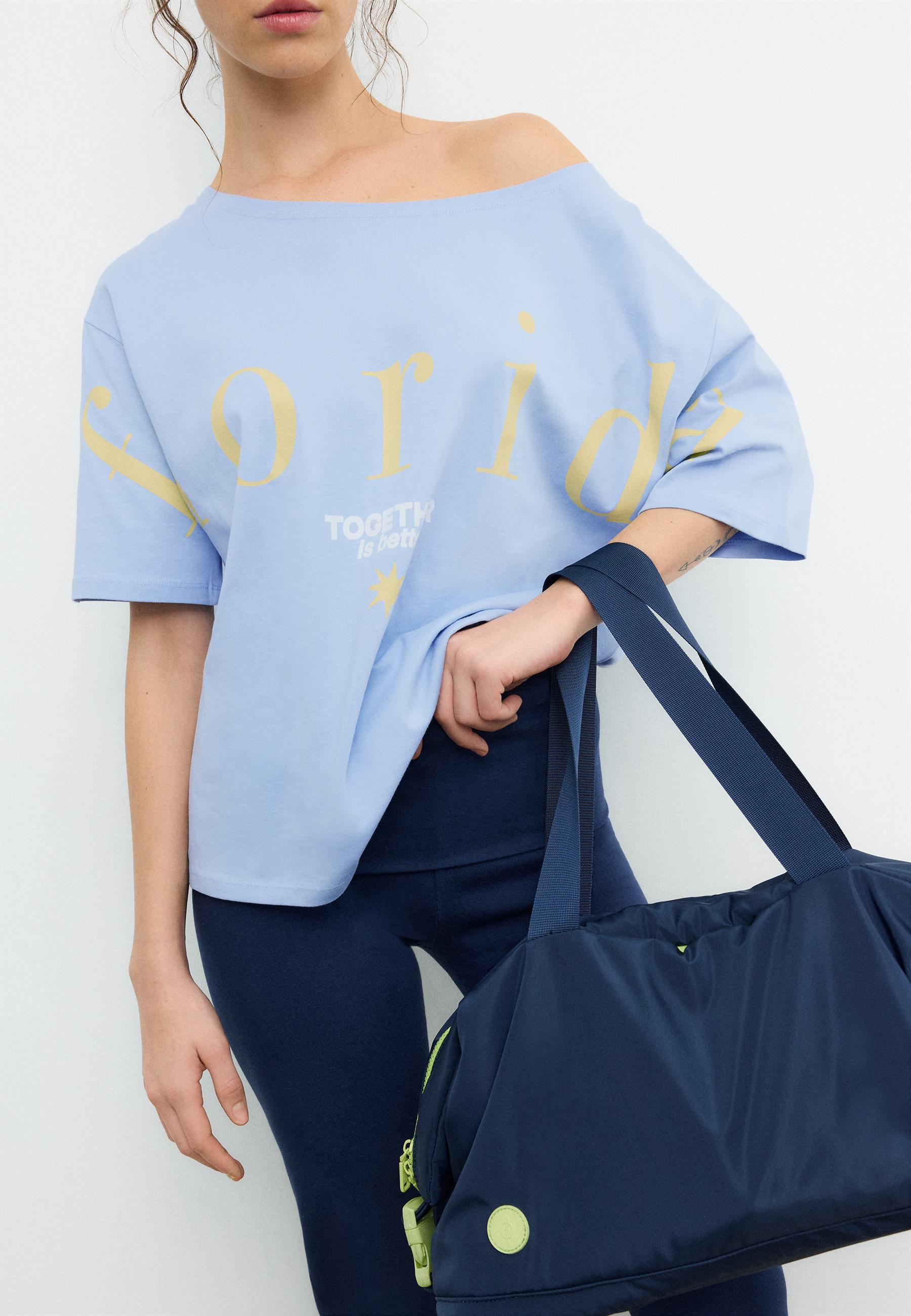 Printed boat neck T-shirt — Sky blue