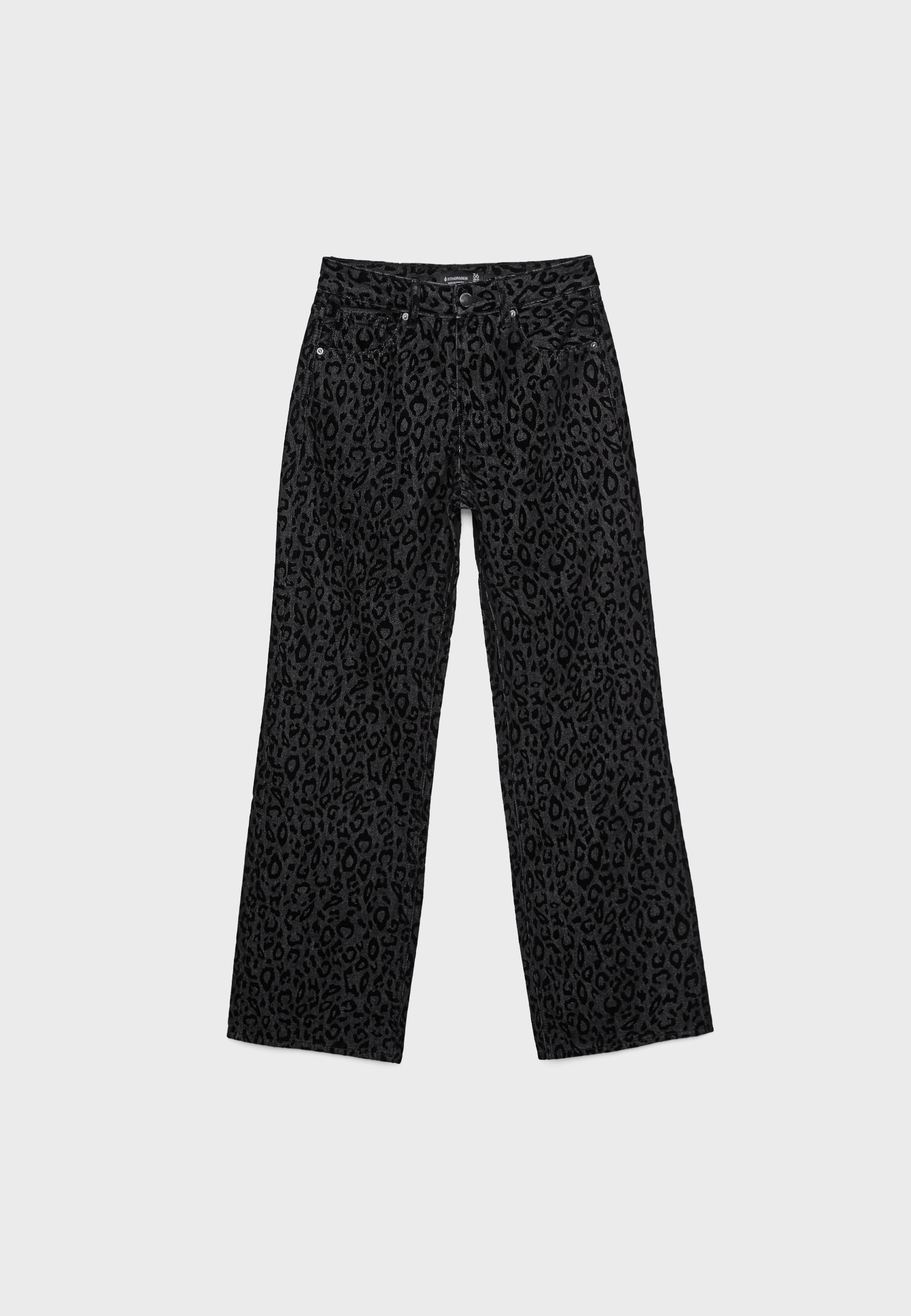 Leopar desenli flok baskılı jean - Görsel 7