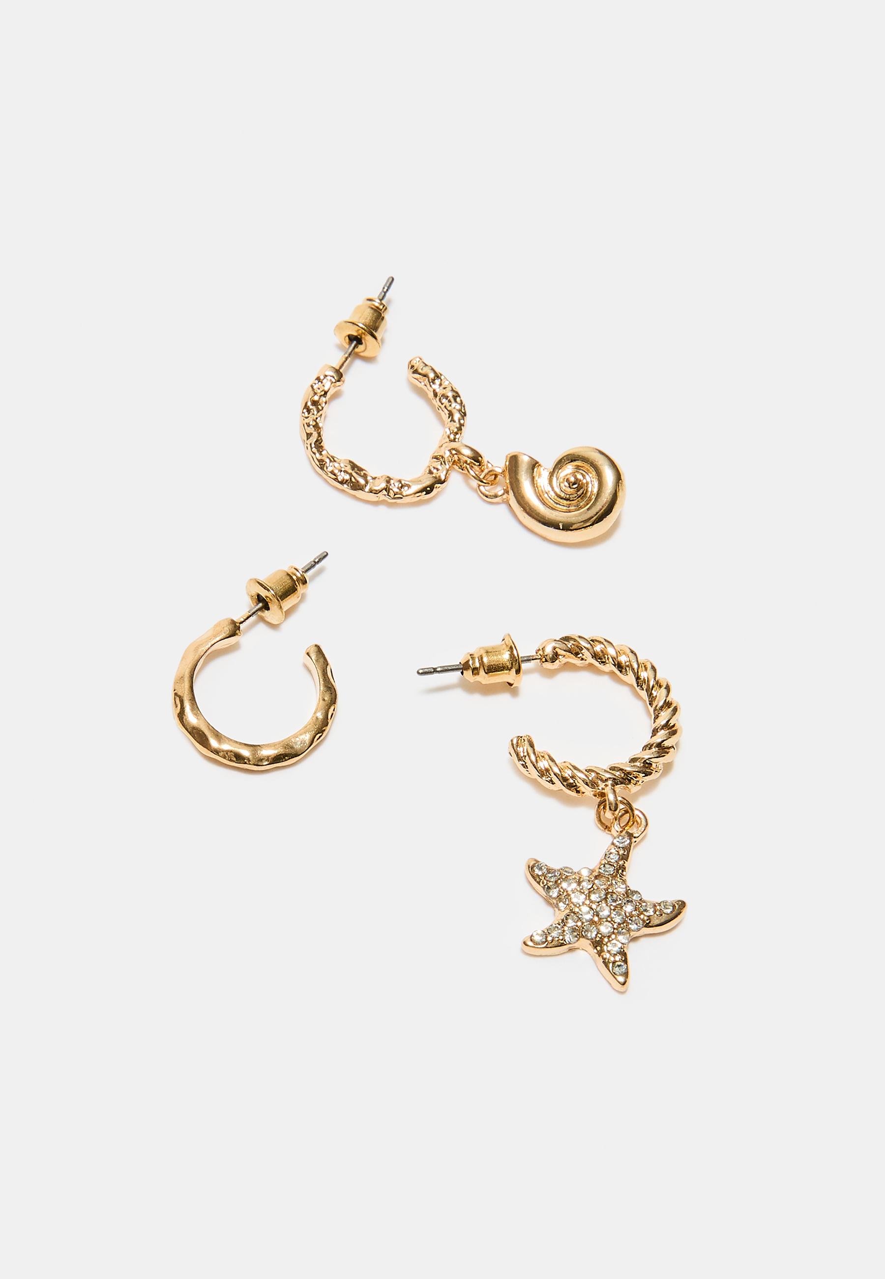 Set of 9 rhinestone starfish earrings — Gold
