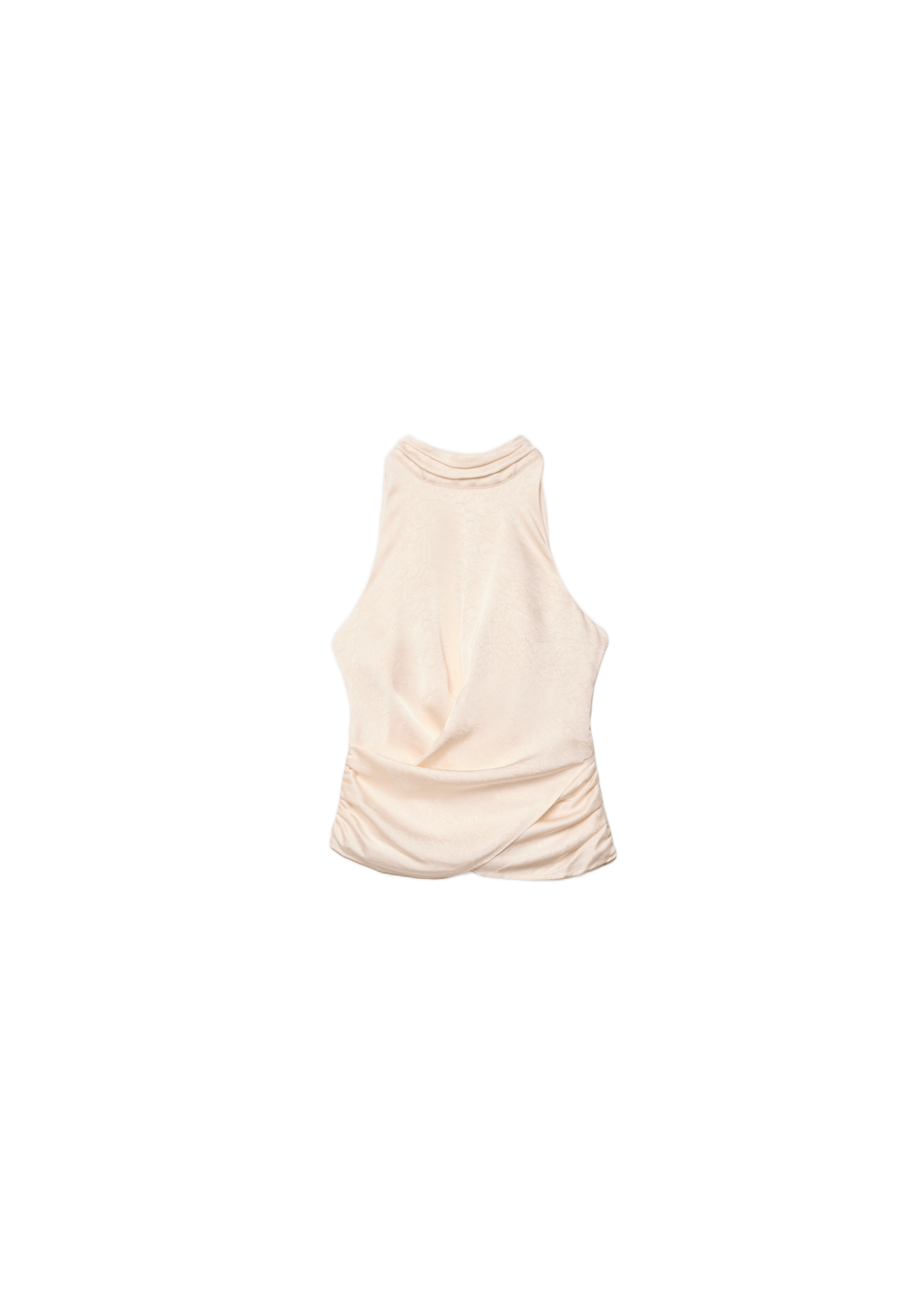 Satin halter neck top with ruching — Vanilla