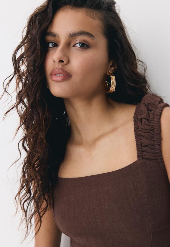 Рокля Със Средна Дължина С Прихлупване И Ефект Лен