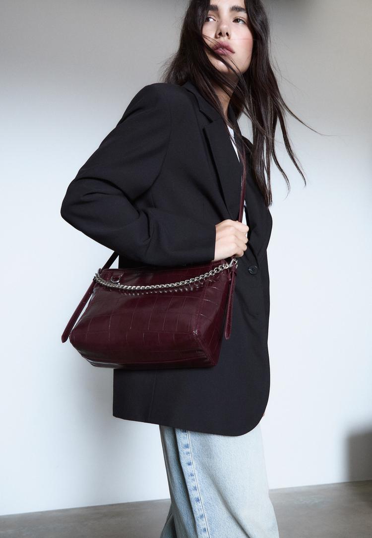 mock croc crossbody bag with chain